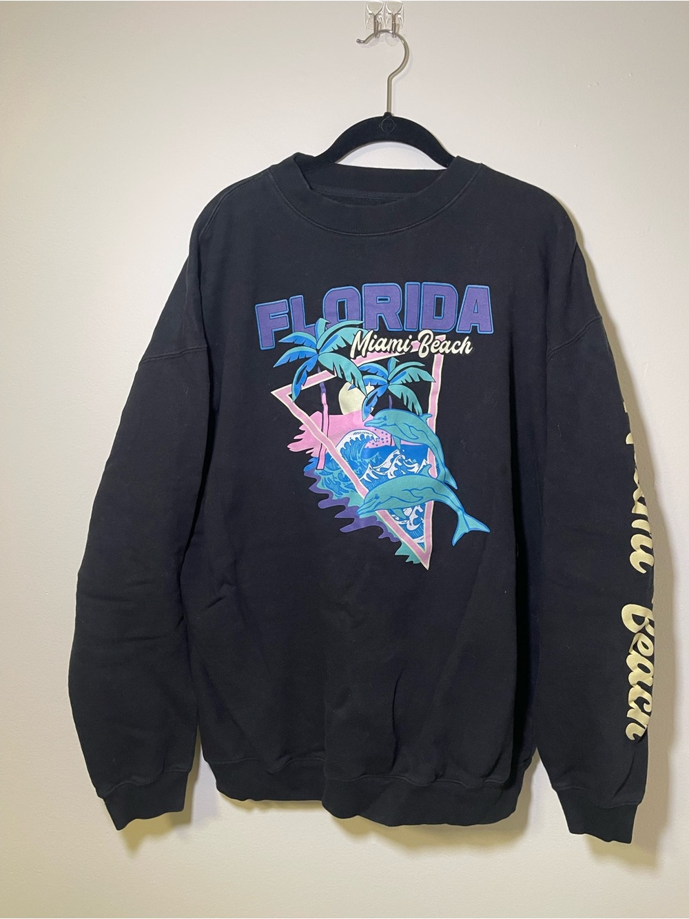 Black Miami Beach Graphic Crewneck Sweatshirt